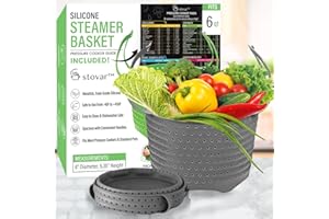 STOVAR Silicone Steamer Basket For 6QT Instant Pot, Ninja Foodi, Other Pressure Cookers [3qt & 8qt avail] - Multiuse Silicone Strainer Steam Basket - Vegetable Steamer Basket for Pot & Pressure Cooker, Grey