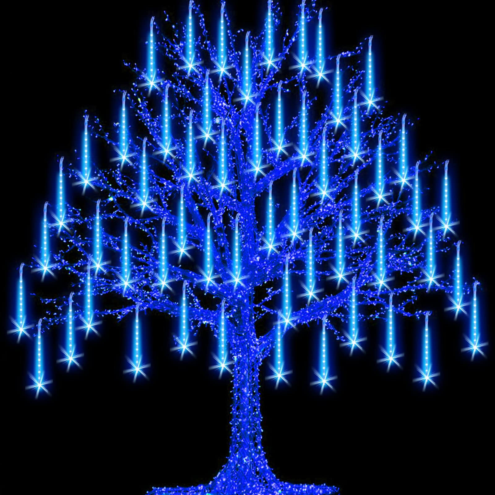 Grandisk Meteor Lights LED Meteor Shower Lights with 25 Tubes 600 LEDs Falling Rain Drop String Lights Waterproof Icicle Snow Fall String Lights for Christmas Tree(25 Tubes,Blue) — image 1