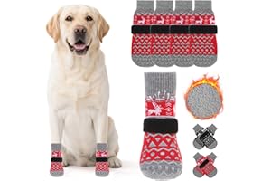 KOOLTAIL Dog Socks to Prevent Licking Paws, Dog Christmas Outfit Shoes for Winter Snow Pavement, Warm Fleece Pet Boots & Paw Protector for Hardwood Floors Anti Slip, Small Medium Large Size, Red M