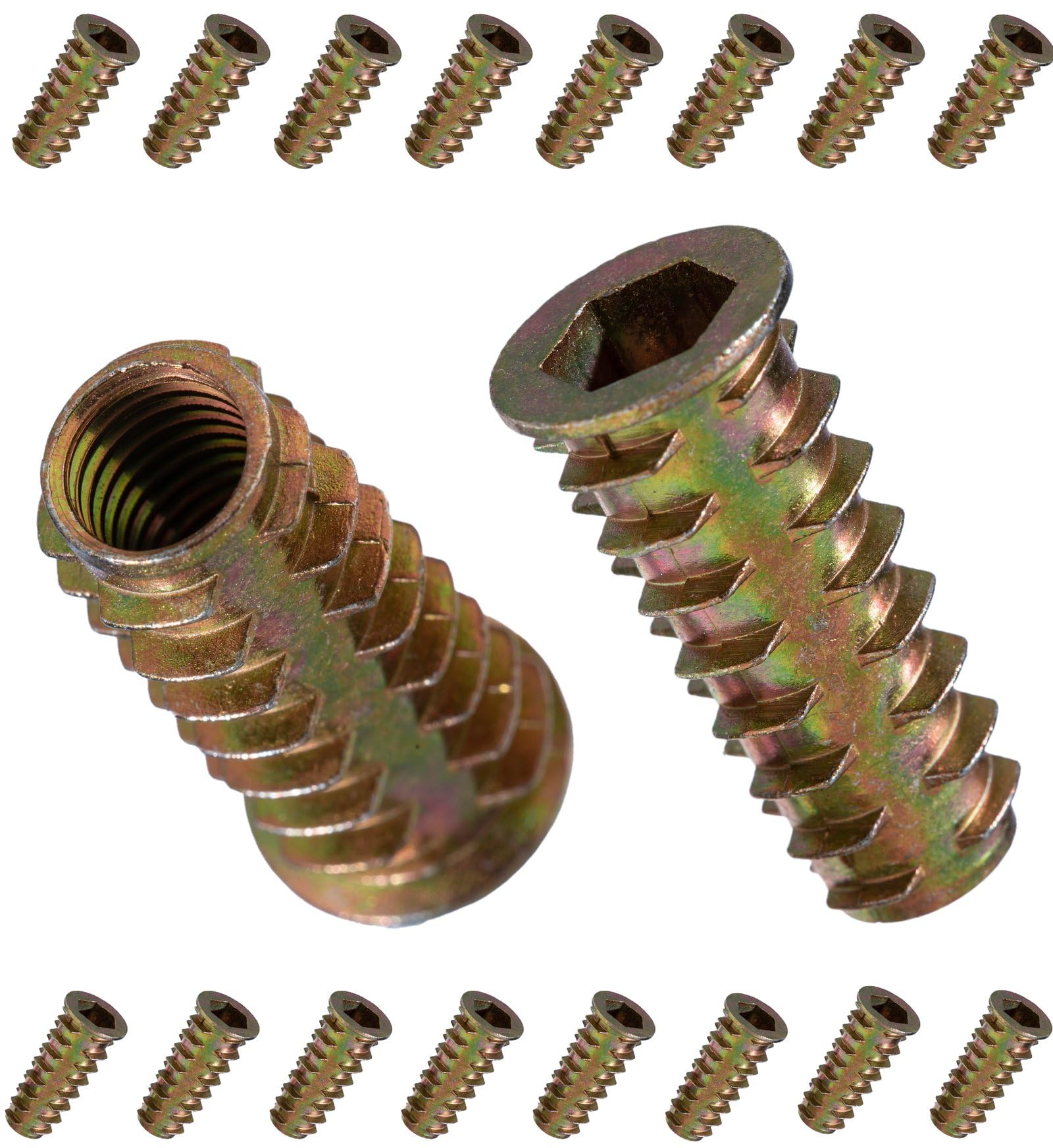 YoiYee M8 x 30mm Wood Insert Hex Socket Nuts - Threaded Flanged Hex Socket Nut Insert for Wood Furniture, DIY Projects - 18 Pack