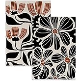 KFXHANGD Boho Black Floral Kitchen Towels and Dishcloths Set of 2, Boho Dish Towels, Boho Floral Bathroom Decor, Black and Beige Decorative Hand Tea Towels for Girls Women Bathroom Kitchen,16×24 Inch