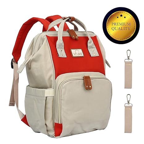 VISMIINTREND Diaper Bag Backpack Baby Bag Multifunction Maternity Travel Bag for Mother - Waterproof - Red Ivory
