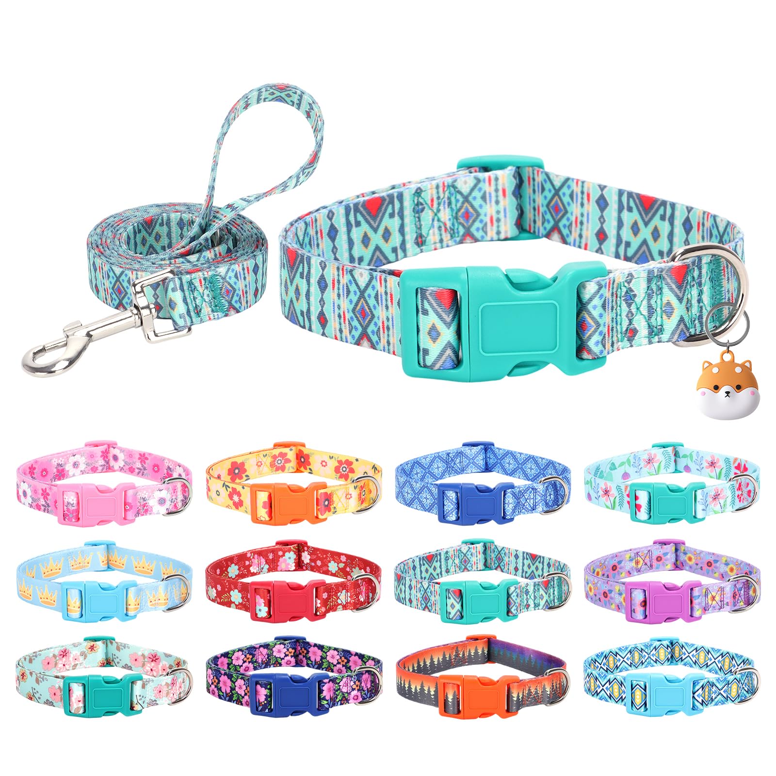 SLZZ Dog Collar with lead Airtag Holder Case Set - Dog Collars for Male Female Boy Girl Puppy X-small Small Medium Large Dogs Walking Running Training - Maya/M