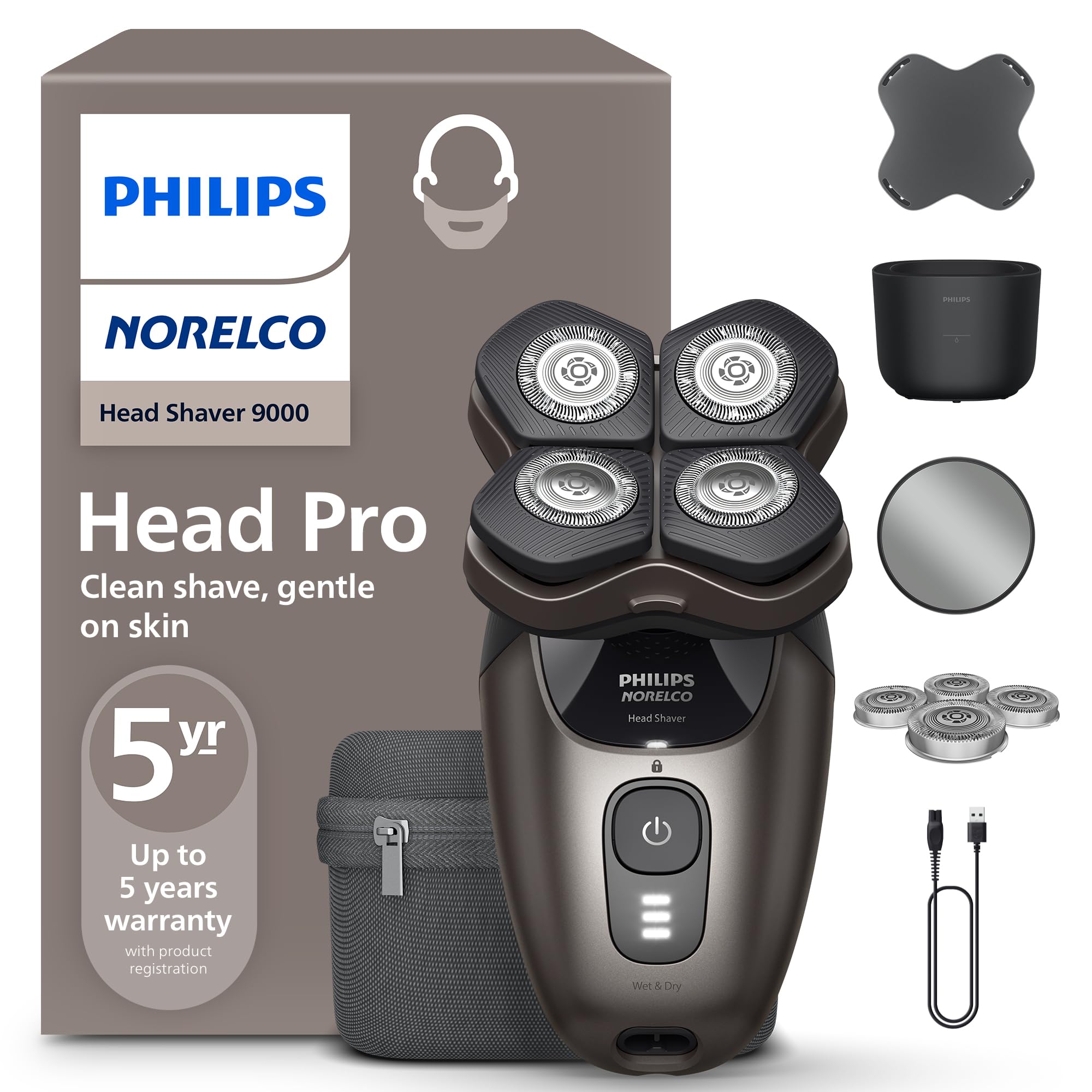 Photo 1 of Philips Norelco Head Shaver Pro 9000 Series - Skull Shaver for Men and Women, 360° Flexing Head & ComfortCut Blades for Clean Shave, Gentle on Skin, Model HS9980/40
