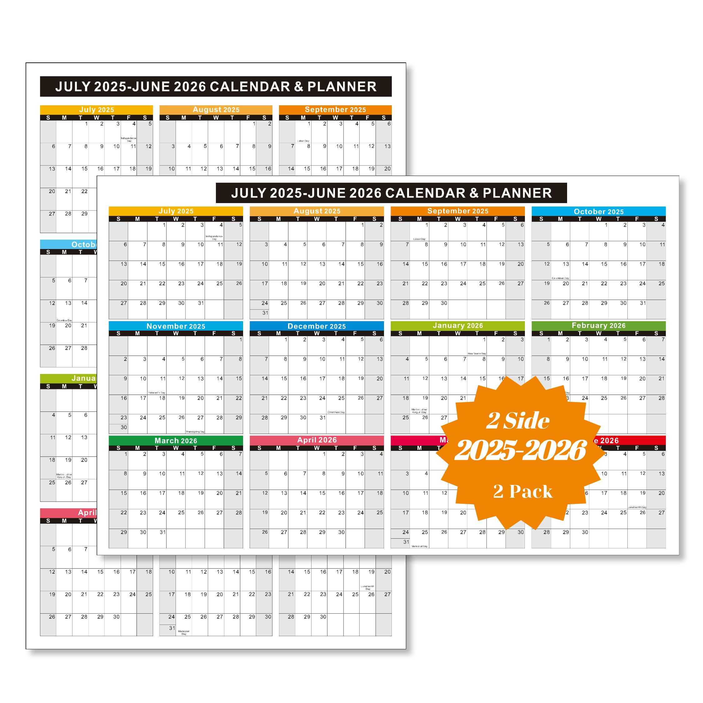 Photo 1 of 2025-2026 Calendar - 11 x 17 Inches?Full desk and wall calendar 12 moth, 2 Sided Vertical and Horizontal Reversible,July 2025 to June 2026 (2 Cardstock)