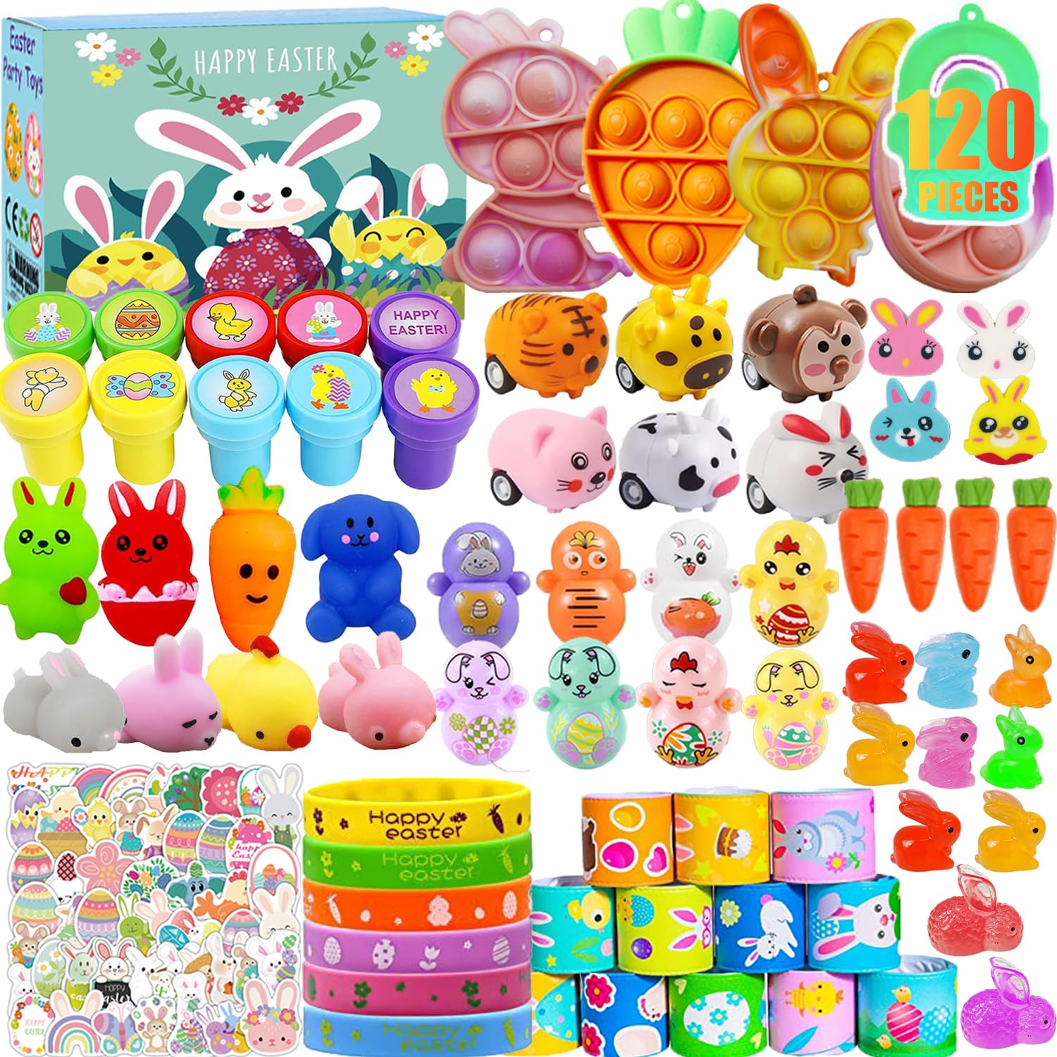 YOAUSHY 120 Pack Easter Basket Stuffers for Kids Party Favors Easter Egg Fillers Gifts Treasure Box Toys for Classroom Goodie Bag Stuffers Pinata Stuffers Small Toys for Prizes