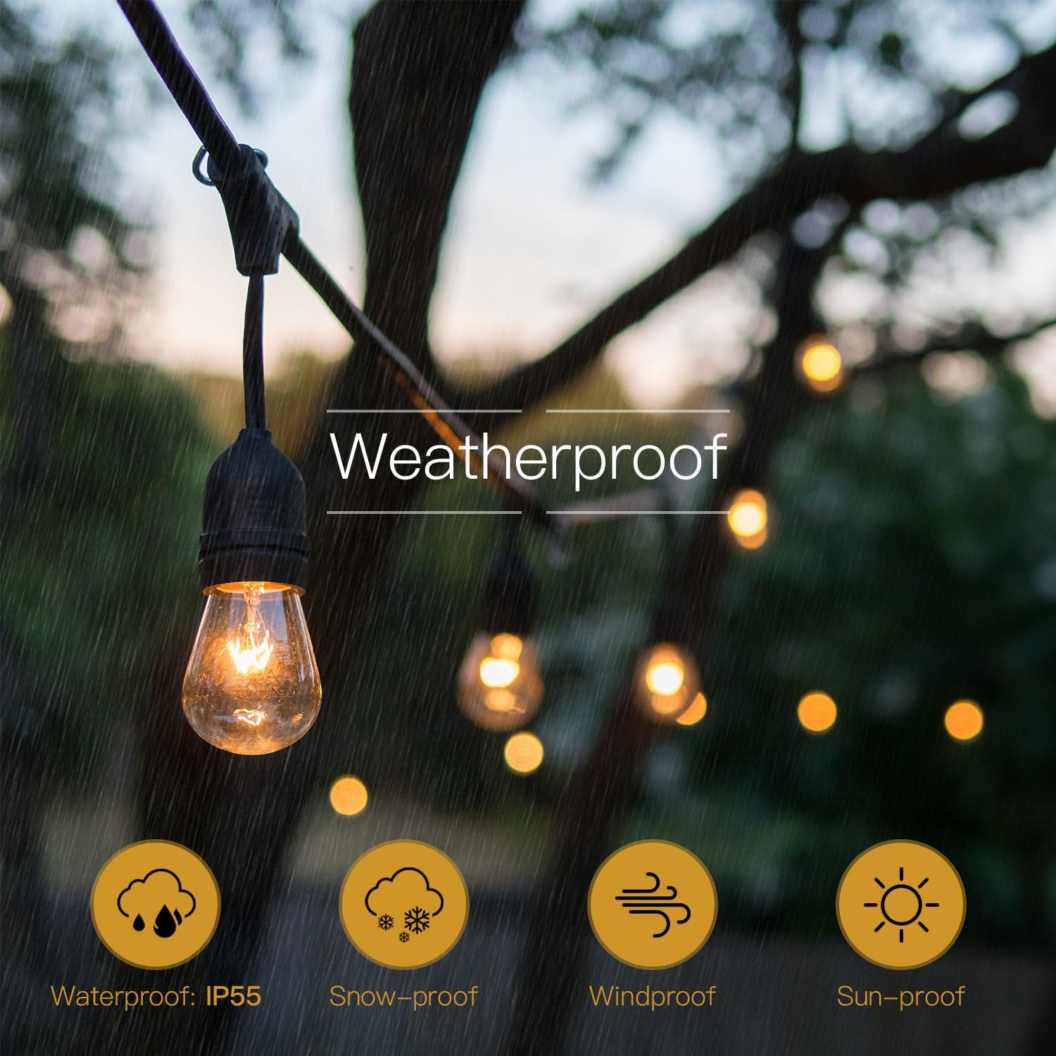 UL Approval 52FT Outdoor String Lights SUPERDANNY - Commercial Grade Weatherproof 30 Bulbs and 30pcs (6 for Spare) Edison Vintage Bulbs with Zip Ties for Patio Porch Garden Backyard Cafe Wedding Party: Home Improvement