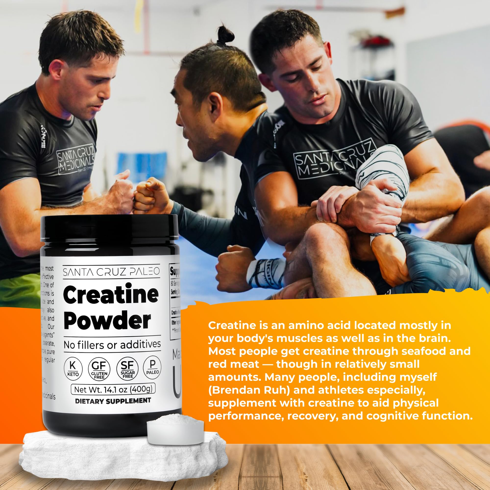 Santa Cruz Paleo, Creatine Monohydrate Powder Micronized, Unflavored Pre Workout and Muscle Support Supplement, Gluten Free Keto, Mix with Water or Shakes, No Fillers or Additives, 80 Servings, 400g