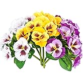 Doment 6Pcs Artificial Pansy Flowers for Outdoors UV Resistant Fake Spring Pansies Flowers Bulk for Home Table Centerpieces Window Box Patio Planter Porch Decor