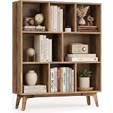 VASAGLE Mid-Century Modern 8-Cube Bookshelf, 35.4 x 9.4 x 42.3 Inch | Bookcase with legs, Storage Organizer, Display Shelf for Living Room, Honey Brown, MAEZO Collection ULBC191KB01S