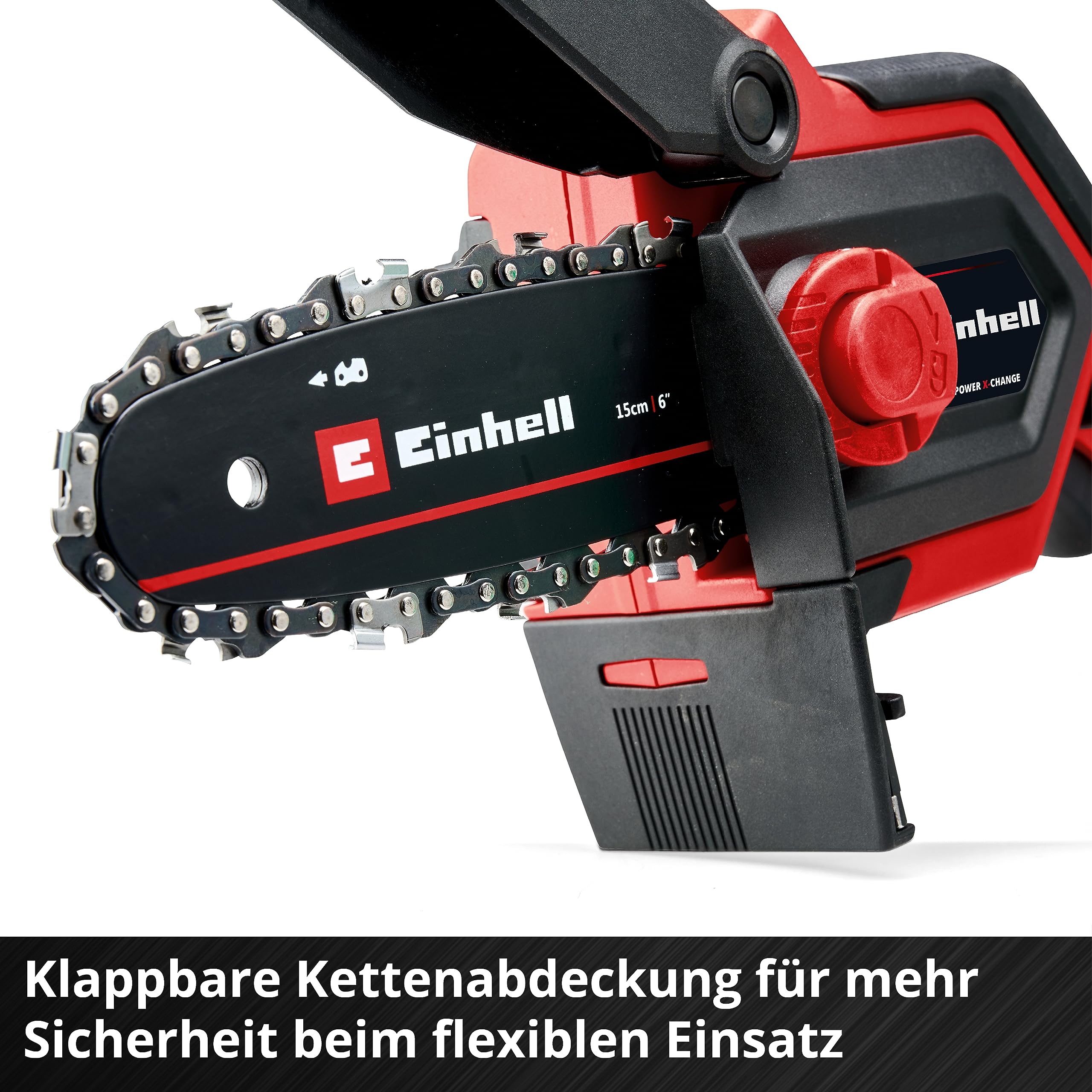 Einhell Akku-Astkettensäge GE-PS 18/15 Li BL-Solo Power X-Change (18 V, Brushless, 12,5 cm Schnittlänge, werkzeugloser Schwert- und Kettenwechsel, ohne Akku) 9