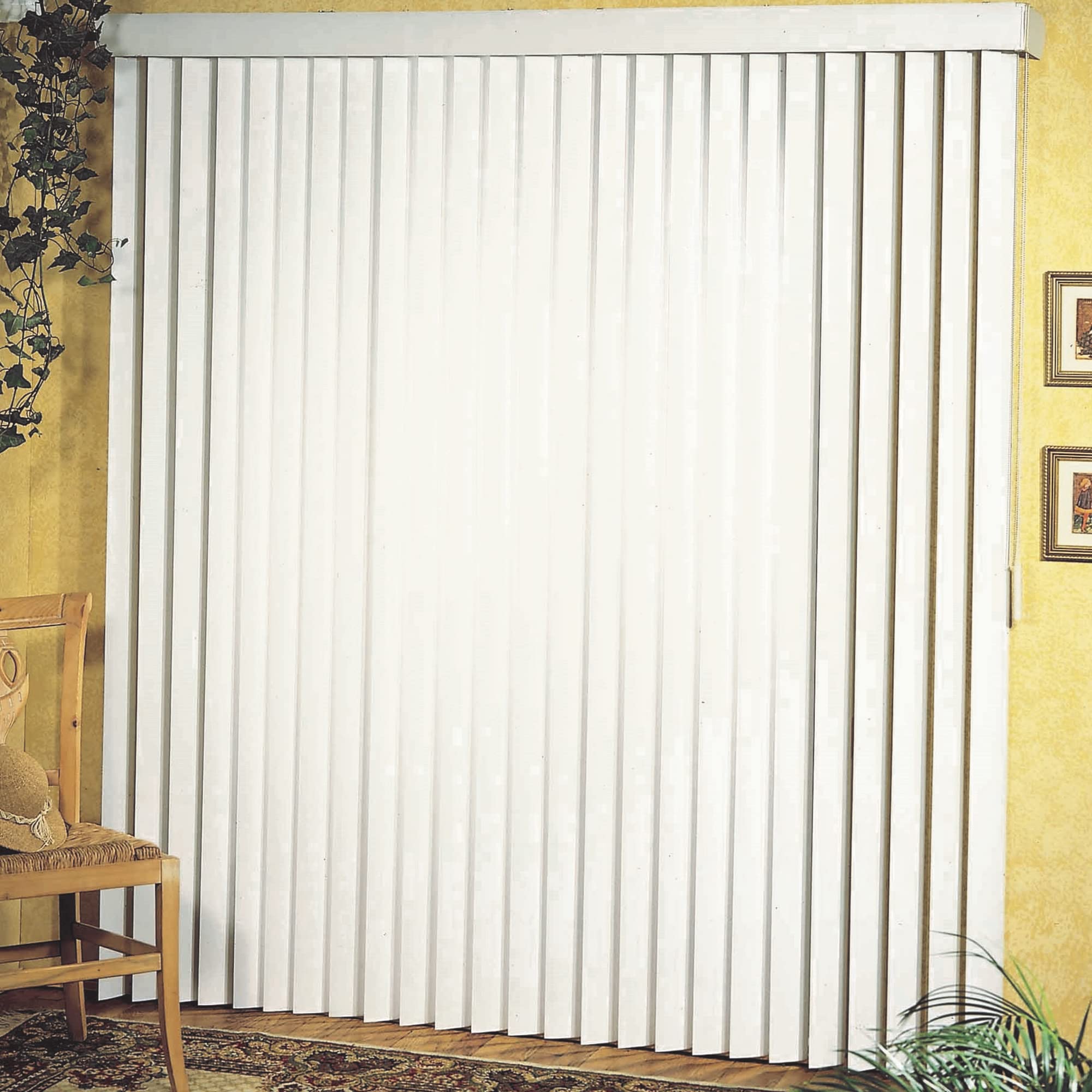 Photo 1 of ***DAMAGED - TILT WAND ATTACHMENT BROKEN - SEE PICTURES***
Vertical Hard Window Patio Blinds - White, 84" L x 78" W Ribbed & 3-1/2-Inch Vane - Easy Installation for All Patio Doors, Hardware Included - Aluminum Track for Durability, Anti-Static Slats