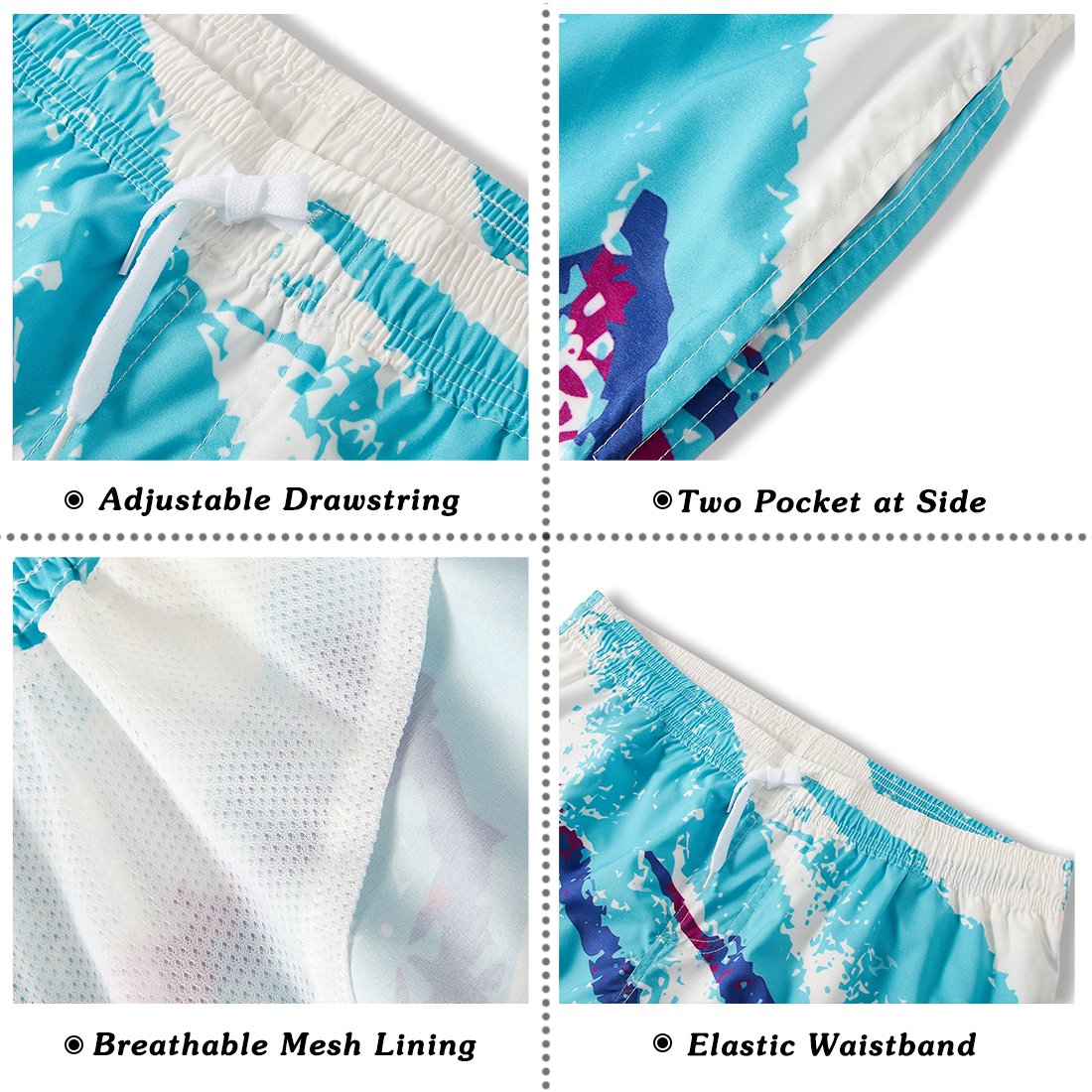 RAISEVERN Men\'s Beach Board Shorts Quick Dry Swimming Bathing Pants Suit with Pocket White