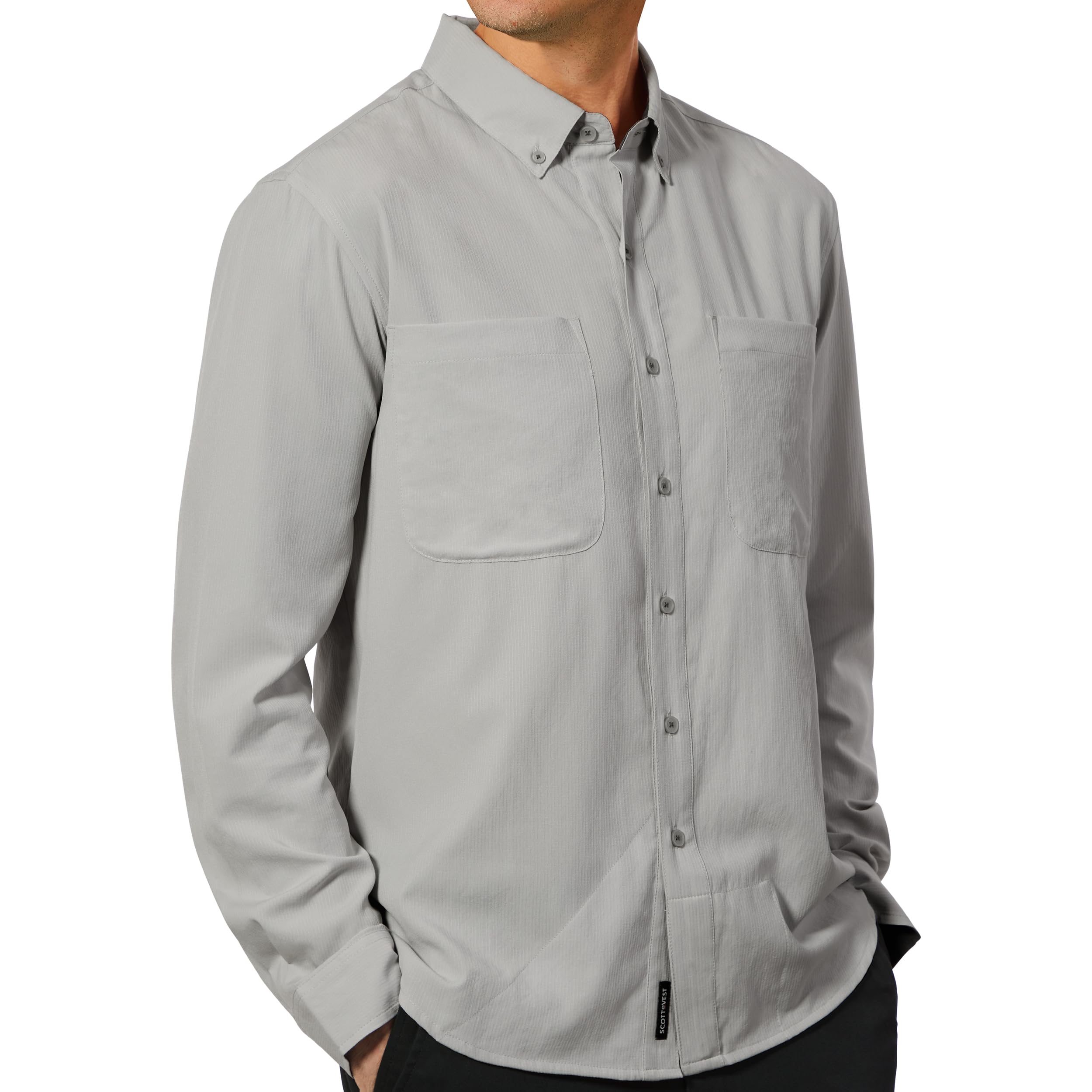 Photo 1 of SCOTTeVEST Adventurer Long Sleeve Shirt for Men - 6 Hidden Pockets - Quick Dry Button Down for Travel & More (Pearl Gray, X-Large)