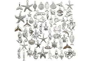 Youdiyla 100pcs Summer Beach Charms Collection, Bulk Marine Sea Animal Life Nautical Charms Metal Pendant Craft Supplies Findings for Necklace and Bracelet Jewelry Making (HM292)