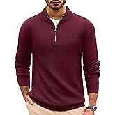Cotrasen Mens Sweater Quarter Zip Pullover Casual Knit Cotton Long Sleeve Mock Neck Polo Sweaters