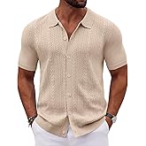 COOFANDY Men's Short Sleeve Knit Button Down Shirts Vintage Polo Shirt Casual Summer Beach Tops
