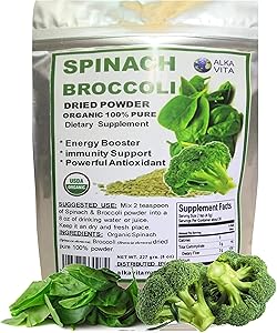Broccoli & Spinach $17.99 Super Food Immune System Booster Dietary Supplement for Fatigue Anemia Organic 100% Pure Dried Powder Fiber 1/2 Lb. Bag by ALKAVITA
