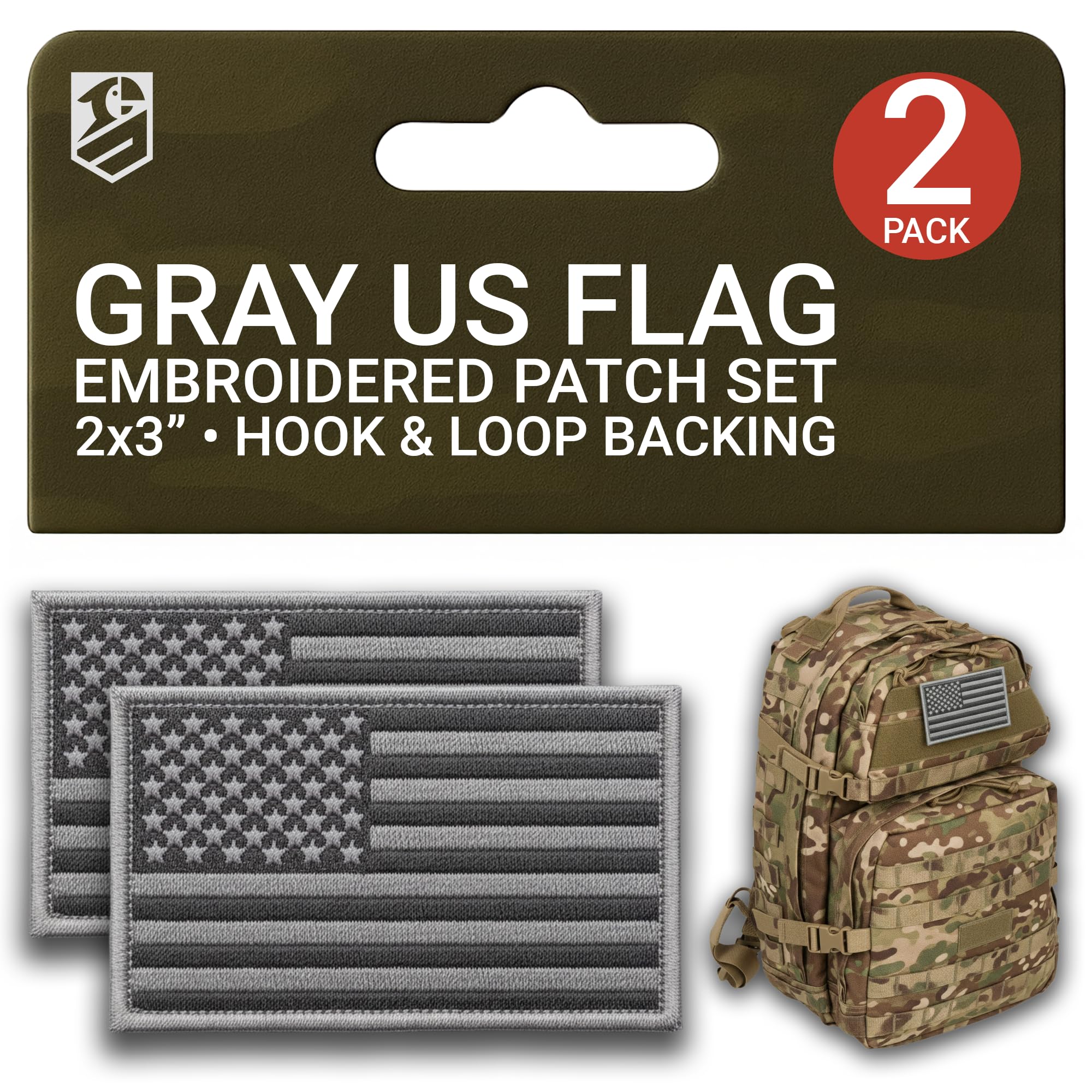 Photo 1 of Bluyellow 2Pcs Subdued American Flag Patch Set, Hook & Loop USA Flag, Embroidered Gray USA Flag Tactical Patches for Backpack, Bulletproof Vest, Tactical Helmet, Small American Patch 2x3, Sew on Opt