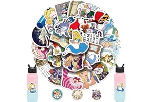 FXBUY 50Pcs Alice in Wonderland Stickers Pack, Cartoon American Film Vinyl Waterproof Sticker Decals for Water Bottle,Laptop,Phone,Skateboard,Scrapbooking,Gutair Gifts for Kids Teens Adults for Party Supply