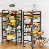 Storico 5-Tier Rolling Utility Cart Kitchen Storage Cart | Large Capacity, Sturdy Wheels, Wooden Tabletop, Perfect for Kitchen, Bathroom, Laundry room