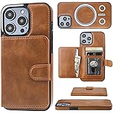 Bocasal Wallet Case for iPhone 14 Pro Compatible with MagSafe Magnetic RFID Blocking Detachable Premium PU Leather Flip Case with Card Slots Holder Kickstand Wireless Charging 6.1 Inch (Brown)