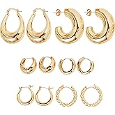 6 Pairs Gold Dangle Earrings for Women, 14k Thick Dainty Dangling Hoop Fashion Cute Trendy Chunky Earring Set Aesthetic Hypoallergenic Twisted Jewelry Costume Pack