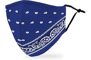Weddingstar 3-Ply Adult Washable Cloth Face Mask Reusable and Adjustable with Filter Pocket - Blue Bandanna