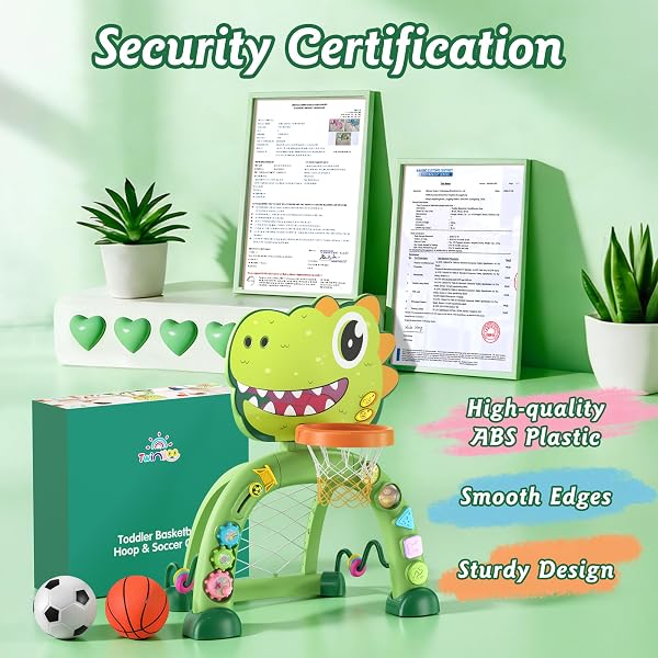 TWINKOO DINOSAUR TODDLER BASKETBALL HOOP & SOCCER GOAL MONTESSORI TOYS FOR BABY 12-18 MONTHS, 1, 2, 3+ YEAR OLD GIFT TOYS FOR BOY AND GIRL (GREEN)
