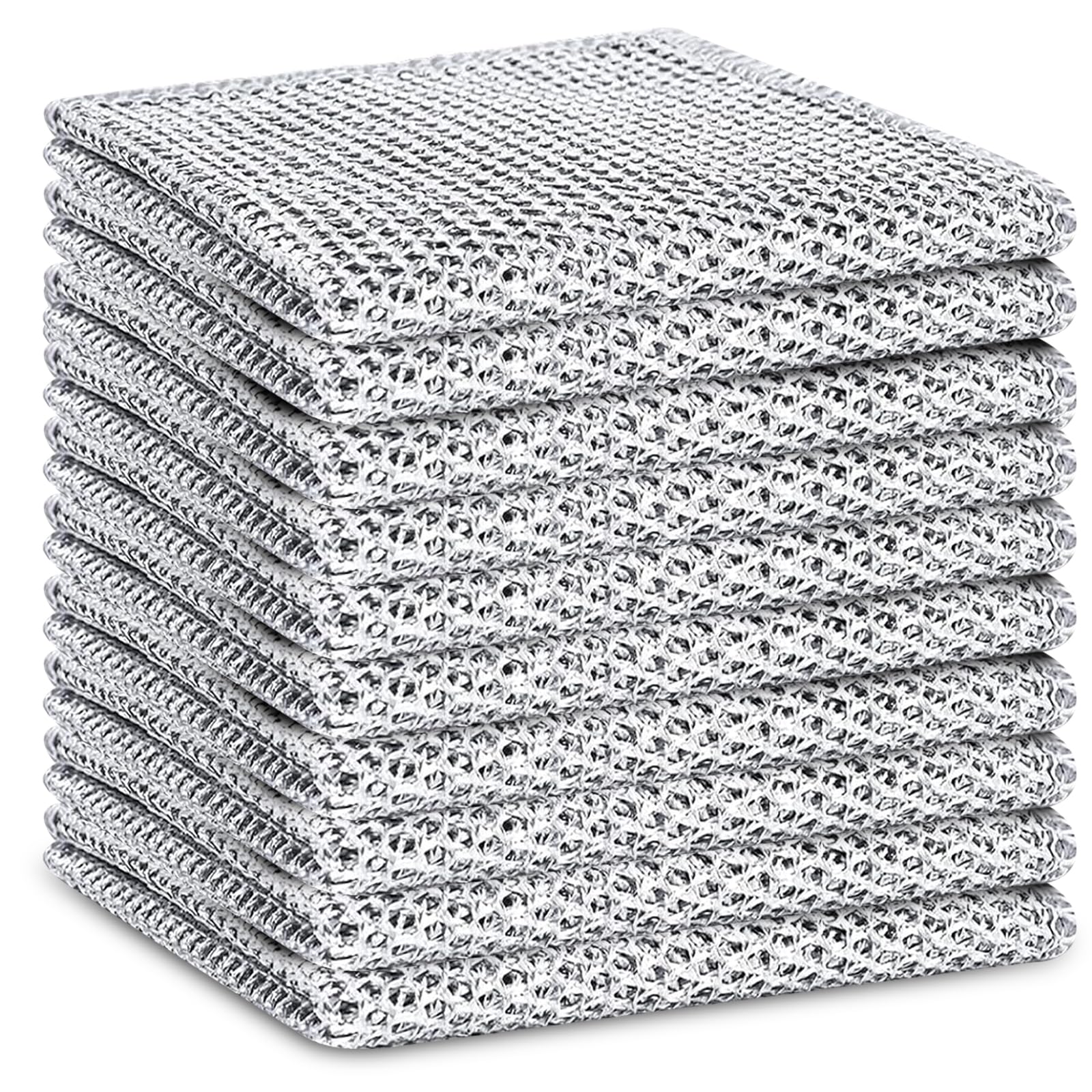 Photo 1 of 10 PCS new upgraded three-layer non-scratch multifunctional steel wire rag, reusable Quick drying Wire rag; for cooking utensils, tableware, sink, stove 7.87x7.87 (Double-layer silver wire rag, 10)