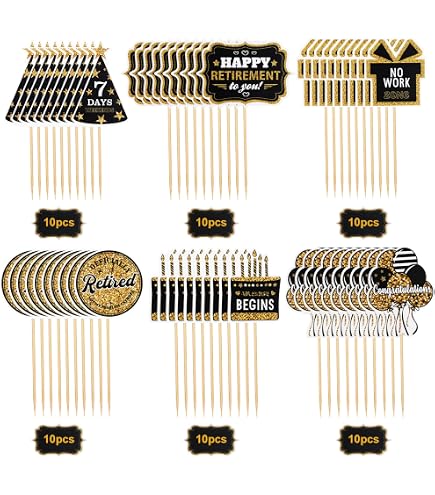 36er Set Happy Retirement Cupcake-Topper – Gold-Glitzer, Ruhestand Party Deko (schwarz/gold) Nicht Essbar