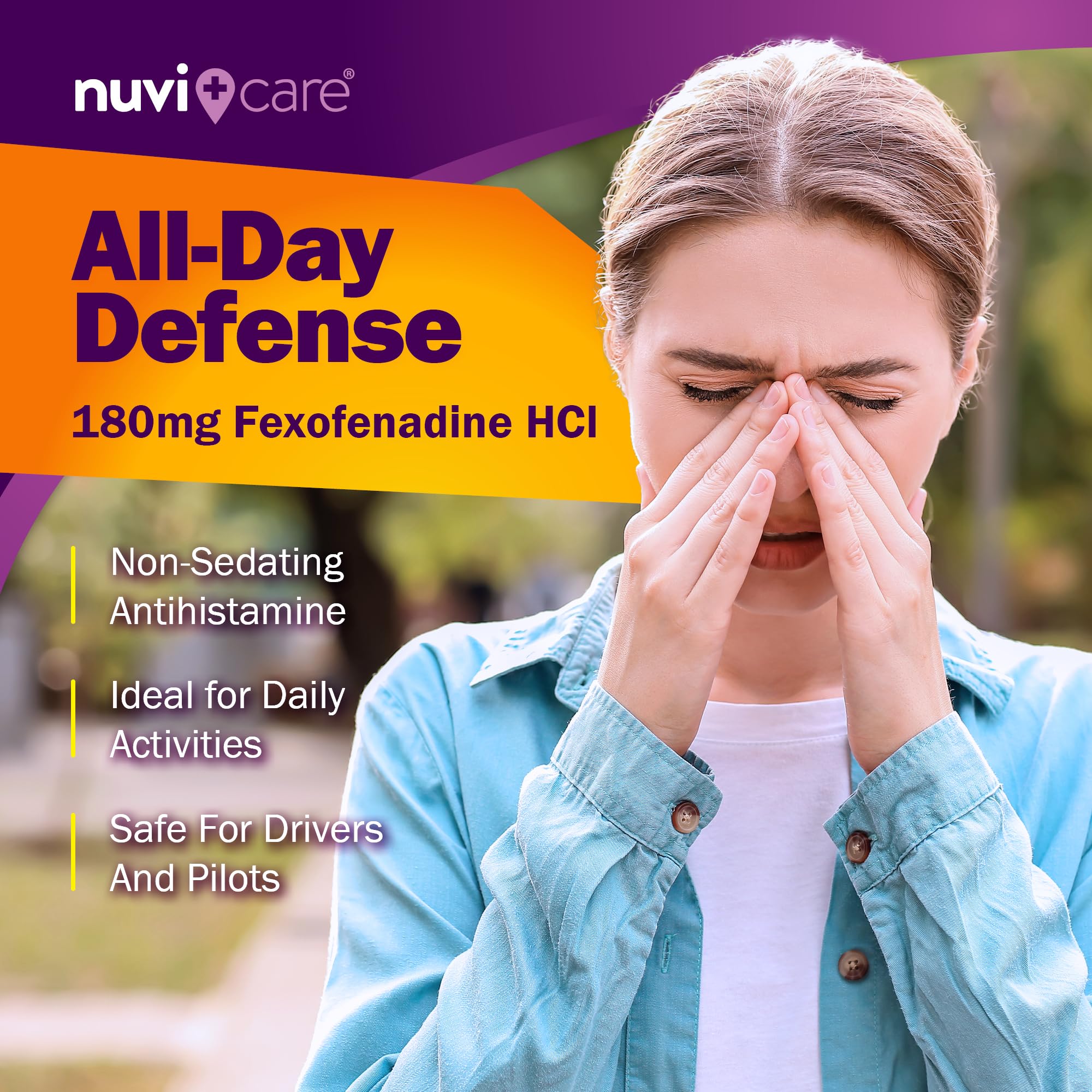 NUVICARE Fexofenadine 180mg 24 Hour - Fexofenadine Hydrochloride 180 mg Antihistamine for Allergy Relief, Hives, Runny Nose, Itching, Compare to Allegra 24 Hour Non Drowsy Allergy Medicine (18 Count)