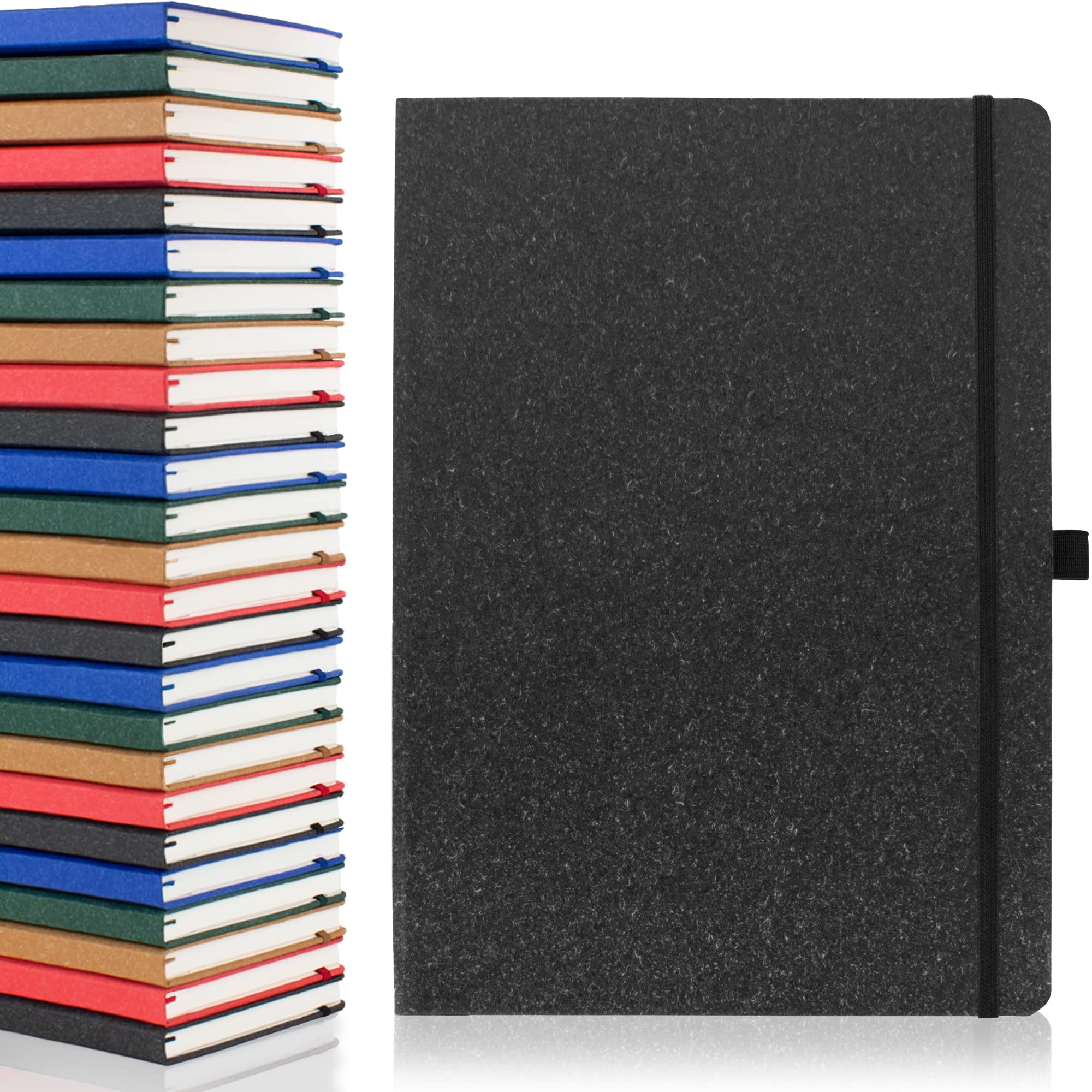 Notes London A4 Environmentally Friendly Eco Notebook with Lined Pages & Date Marks, 100% Recycled Paper, Ribbon, Pen Loop and Enclosure band, Hardback Journal Notepad Note (Charcoal)