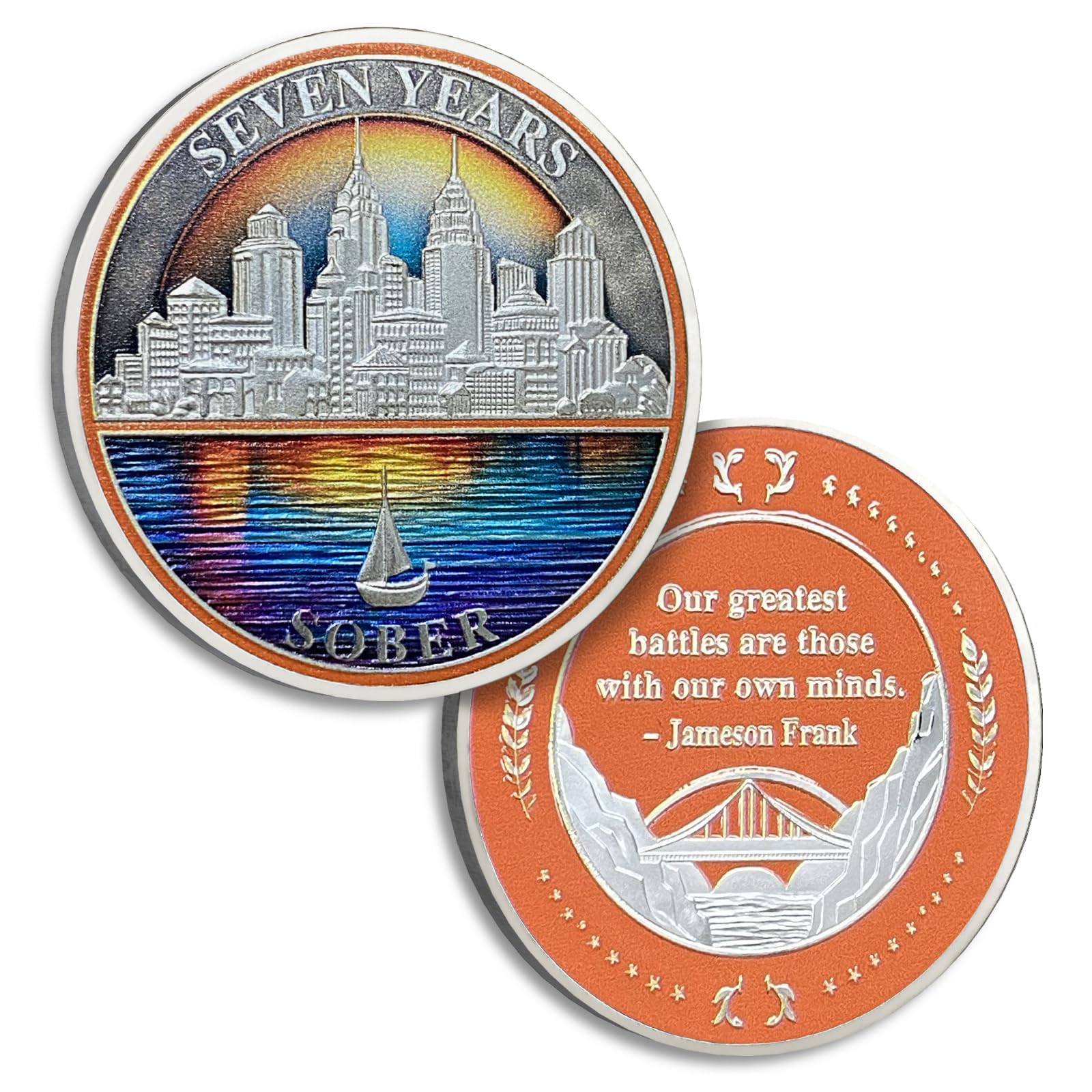 7 Years Sobriety Coin Seven Years Sober City Coins AA Chips and Medallion Alcoholics Anonymous Coin Recovery Anniversary Token Sobriety Gifts for Women Men