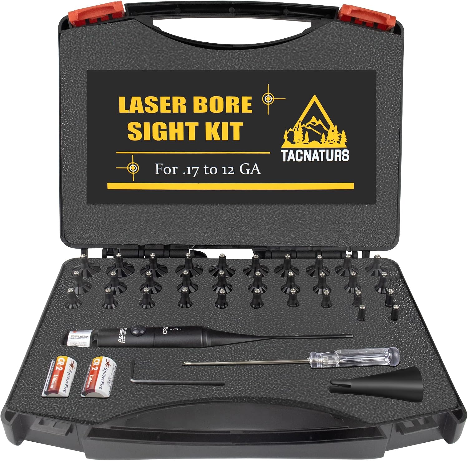 Professional Laser Bore Sight Kit with 32 Adapters fit 0.17 to 12GA Calibers, Red or Green Bright Bore Sighter Laser with Button Switch