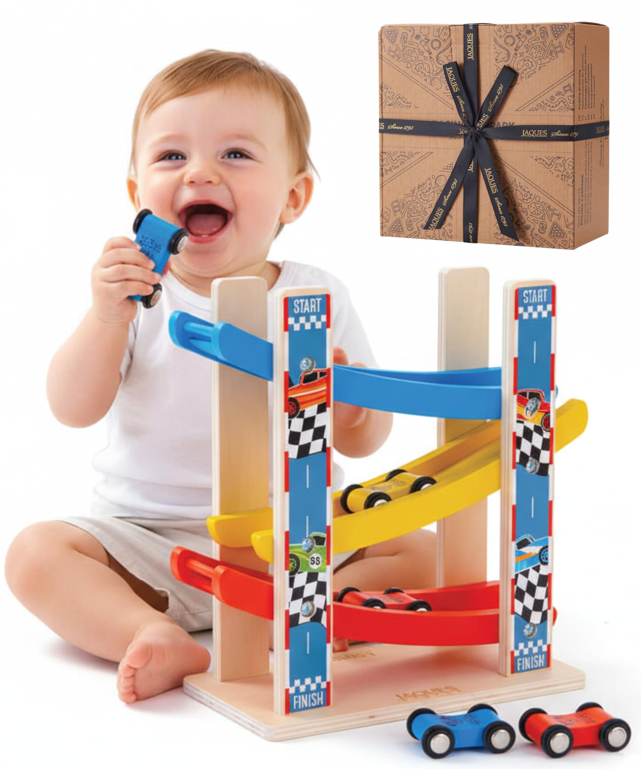 Jaques of London Wooden Car Ramp Toy for 1 + 2 Year Olds | Racing Car Park Garage for Boys and Girls | Since 1795