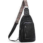 HESHE Leather Sling Bag for Women Crossbody Bags with Multi-Pocket Stylish Fanny Packs for Travel Chest Bag