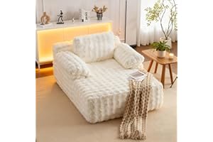 VINGLI 67.7" Oversized Chaise Lounge Chair Indoor Reading Chairs Comfy Bubble Fleece Upholstered Boneless Sofa Bed Sleeper Sofa Cloud Couches for Living Room, Bedroom, Play Room (White)