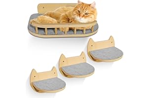 BUOGA Cat Wall Shelves with 3 Steps – Modern Wood Wall Mounted Furniture, Climber & Perch Shelf for Cats up to 30lbs – Sturdy Floating Bed for Large Cats