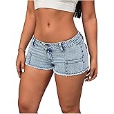 Milumia Women's Y2k Skinny Mini Denim Shorts Low Waisted Jean Shorts Streetwear