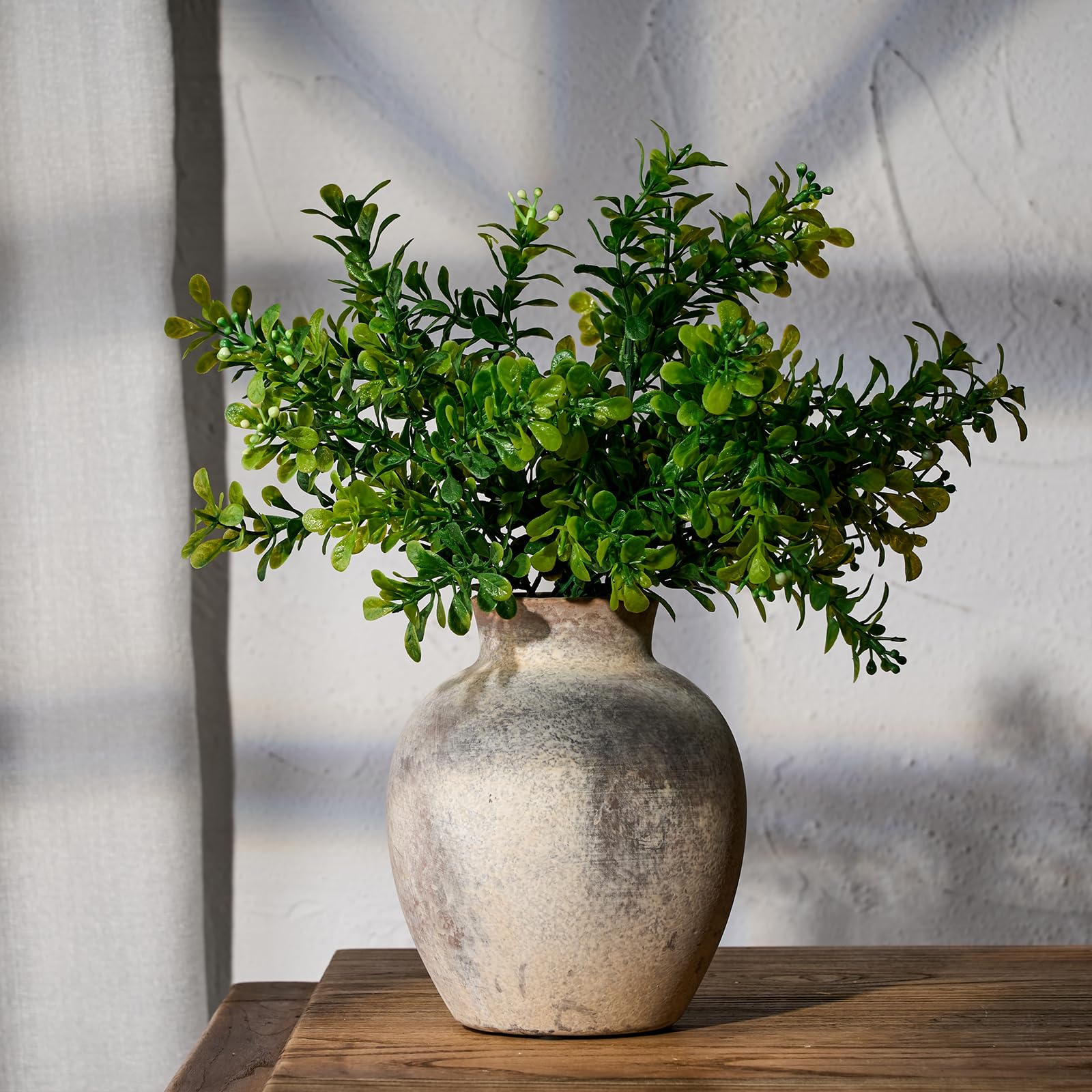 SIDUCAL Ceramic Decorative Flower Vase | 6 Inch Pottery Rustic Farmhouse Vase | Boho Vase for Home Decor | Whitewashed Terracotta Vase for Table, Living Room, Bathroom, Shelf, Mantel Decoration - Image 7