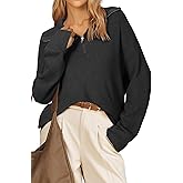 Arach&Cloz Women's Wool Blend Quarter Zip Pullover Sweater Trendy Winter Soft Casual Lapel Oversized Fit Top