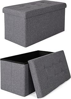 dibea SO00466, Sitzhocker Leinen, Sitzbank faltbar, Aufbewahrungsbox 80 Liter, diverse Farben (76 x 38 x 38 cm, grau)