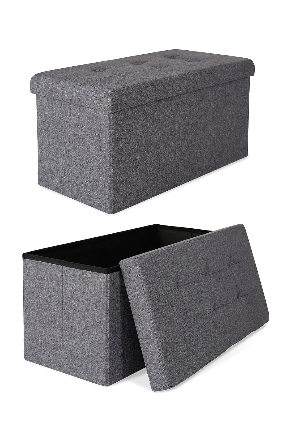 dibea SO00466, Sitzhocker Leinen, Sitzbank faltbar, Aufbewahrungsbox 80 Liter, diverse Farben (76 x 38 x 38 cm, grau)