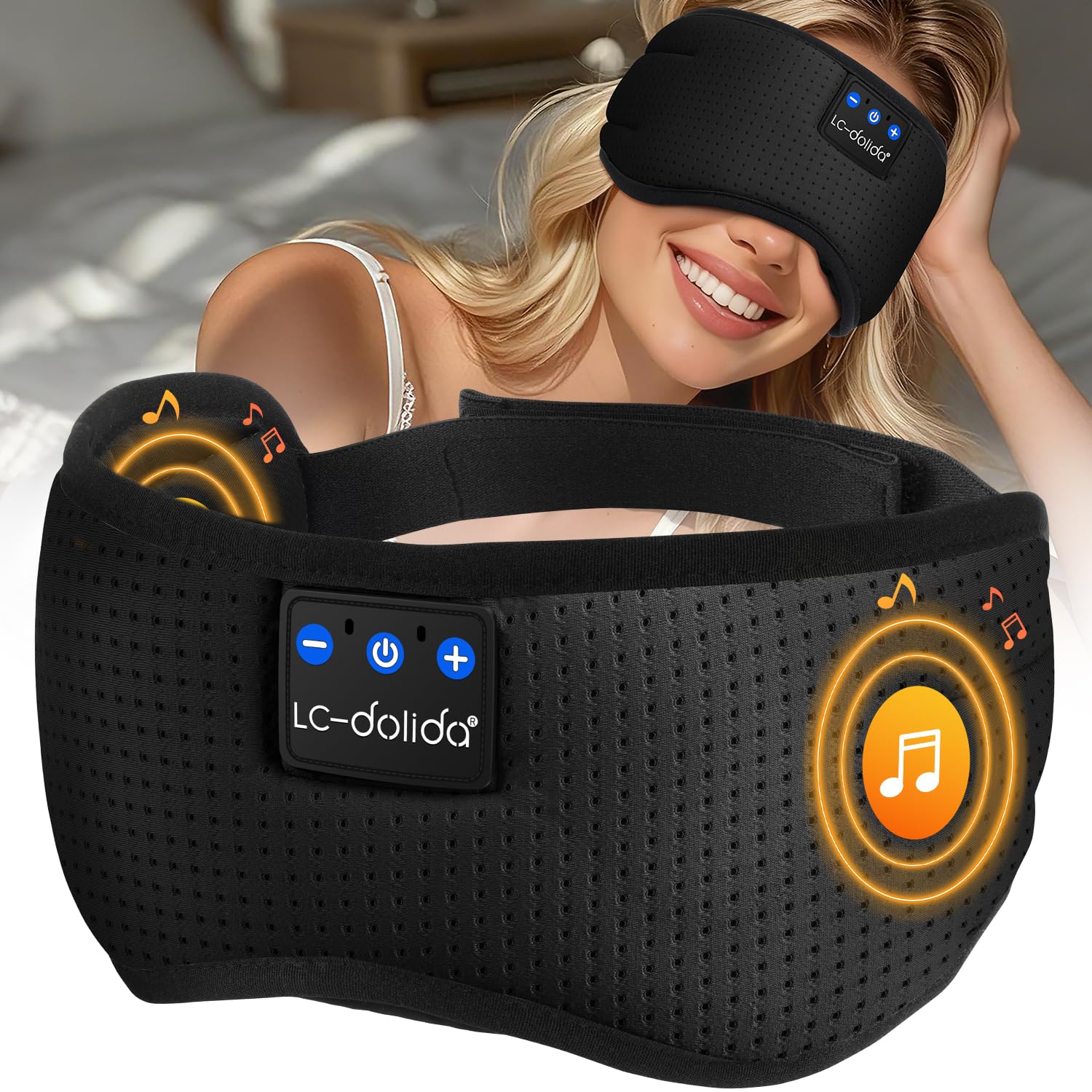 LC-dolida Bluetooth Sleep Mask Headphones,100% Blackout Sleep Headphones Eye Mask for Sleeping with Travel Bag,Eye mask with Bluetooth Earphones for Travel,Nap Sleeping,Shift Work
