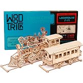 Wood Trick Toy Train Set 3D Wooden Puzzles for Adults to Build | [405 Parts] Locomotive w/ Railway Track - Engineering DIY Wooden Model Kit for Adults to Build