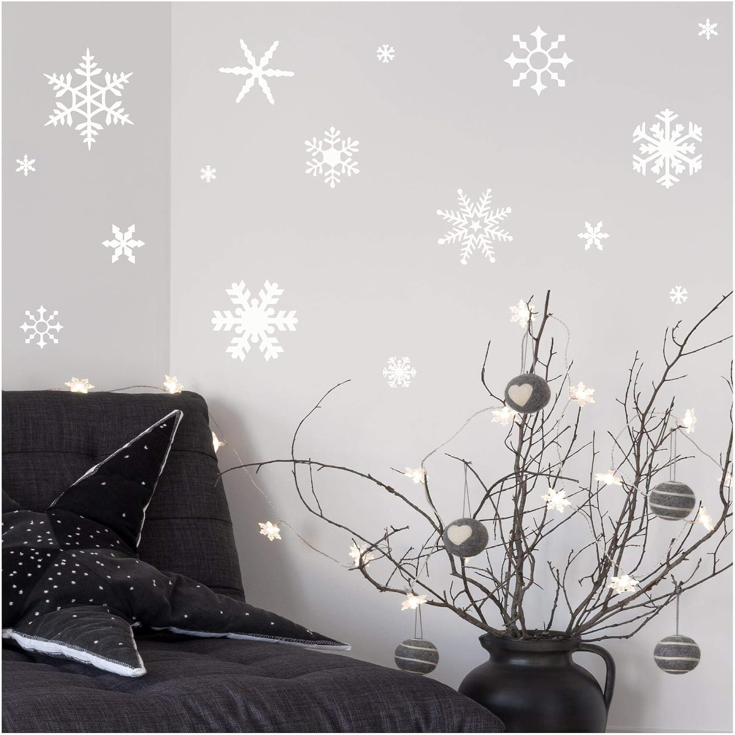 Wall Sayings Vinyl Lettering (White) Small Snowflakes Set of 30 Decal Home Decor Art Quote Sticker (White)