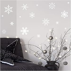 Wall Sayings Vinyl Lettering (White) Small Snowflakes Set of 30 Decal Home Decor Art Quote Sticker (White)