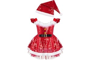 FEESHOW Children Girls Christmas Elf Santa Claus Frosty Snow-Man Costume Figure Ice Skating Ballet Dance Tutu Dress