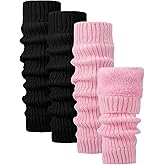 Shihanee 2 Pairs Winter Fleece Lined Leg Warmers for Women Warm Long Boot Socks Knit Thick Calf Warmers for Skating Walking